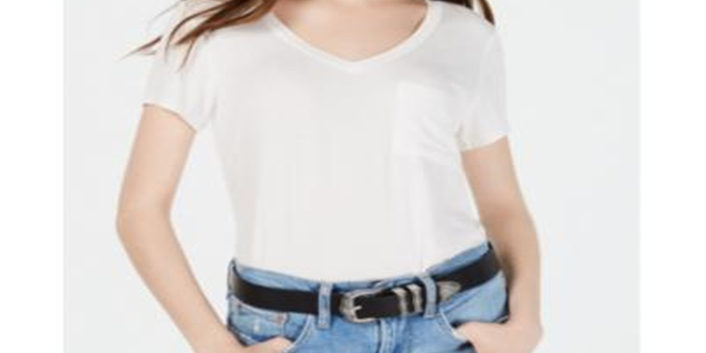 Camiseta com bolso e gola V Self Esteem Junior, branca, tamanho grande