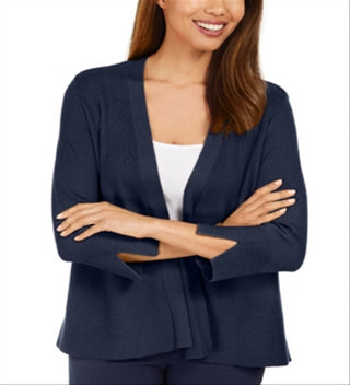 Cardigan feminino JM Collection com mangas divididas e nervuras mistas, azul, tamanho médio