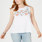 Regata feminina bordada floral Style &amp; Co, branca, tamanho P