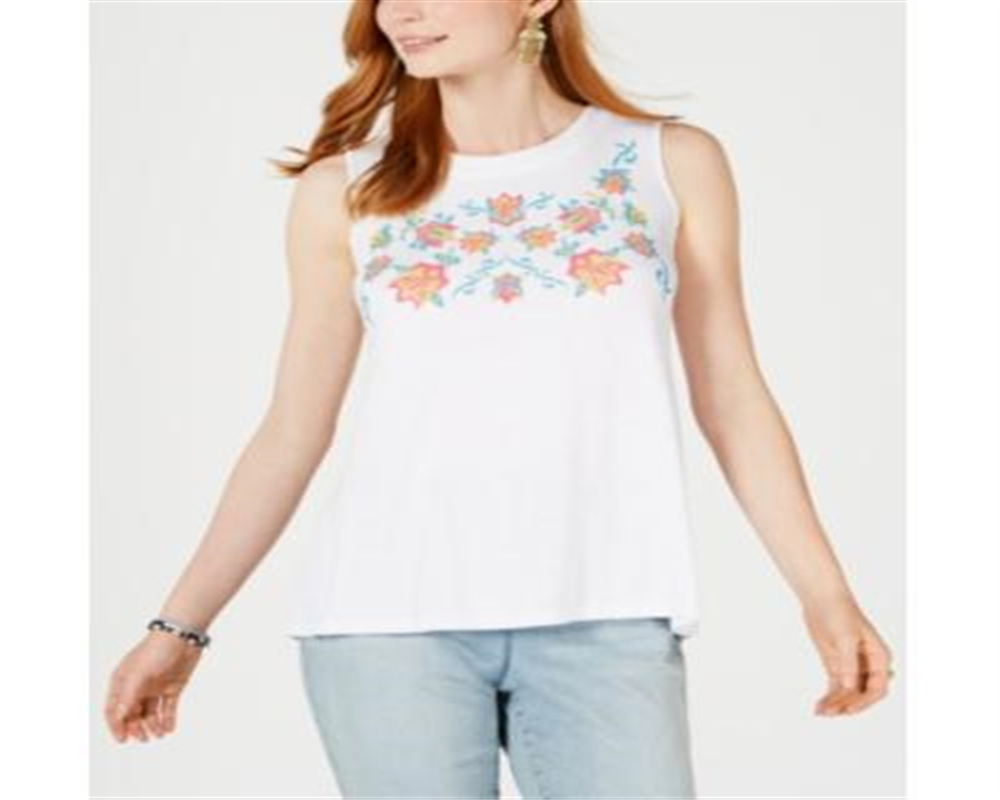 Regata feminina bordada floral Style &amp; Co, branca, tamanho P