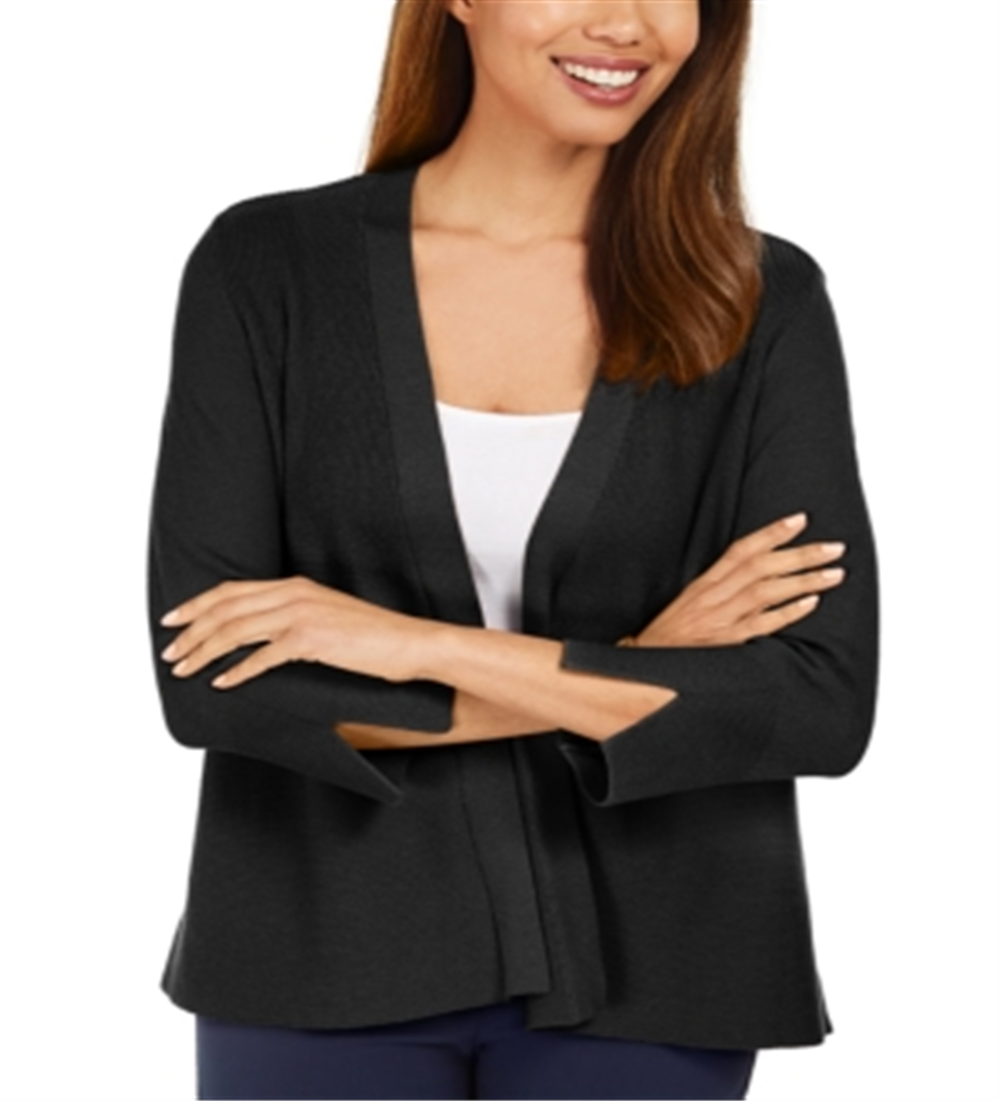 Cardigan feminino JM Collection com mangas divididas e nervuras mistas, preto, tamanho médio