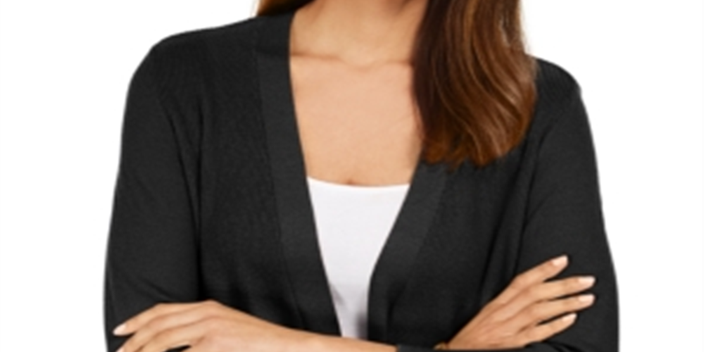 Cardigan feminino JM Collection com mangas divididas e nervuras mistas, preto, tamanho médio