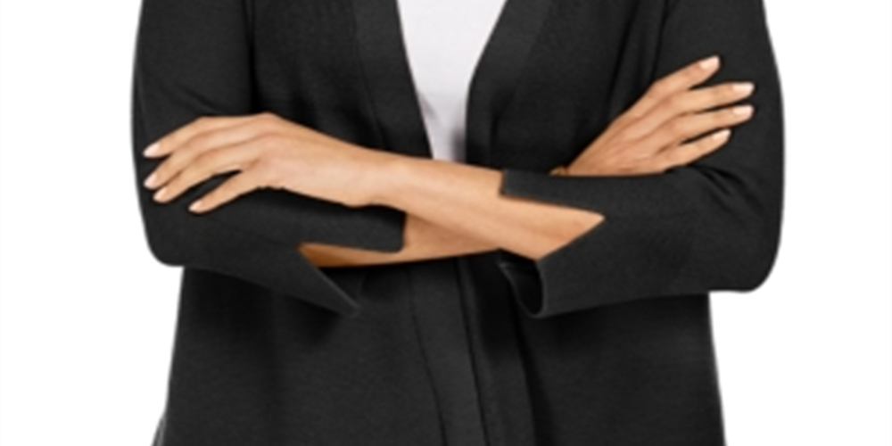 Cardigan feminino JM Collection com mangas divididas e nervuras mistas, preto, tamanho médio