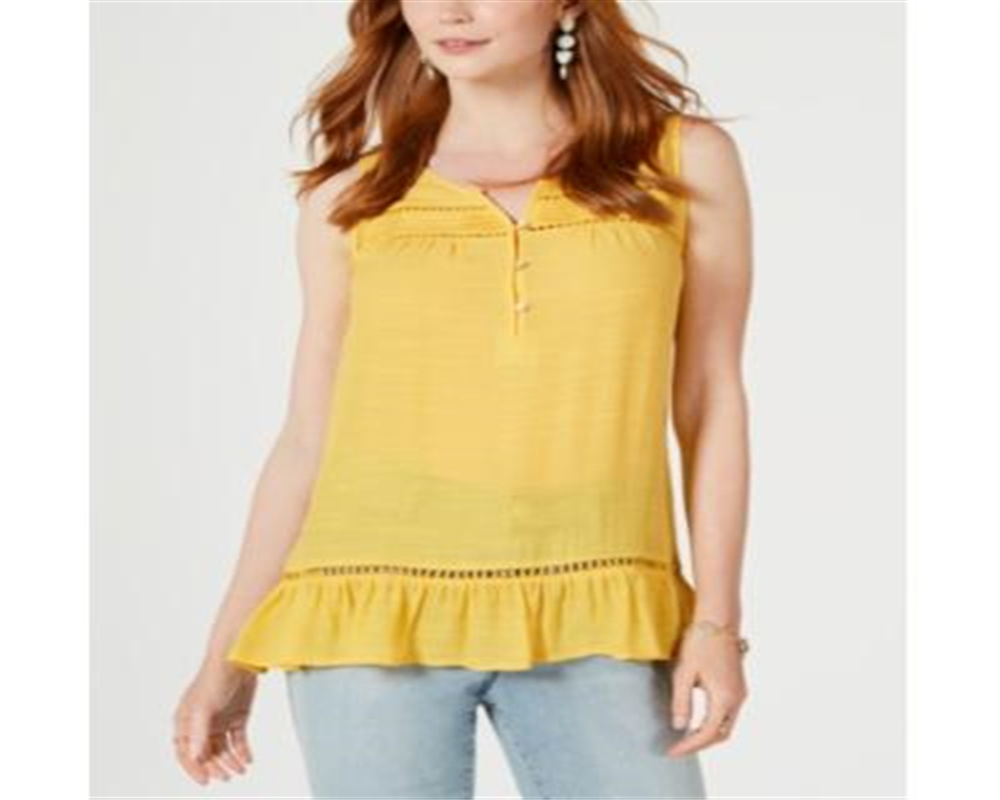 Blusa feminina sem mangas com babados e bainha amarela, tamanho pequeno G, da Style &amp; Co