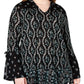 Blusa feminina com decote floral e amarração, preta, tamanho 0X, da Style &amp; Co