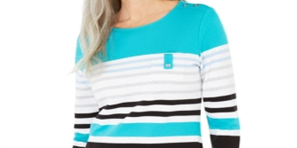 Blusa listrada com blocos de cores Karen Scott feminina, azul, tamanho X-S