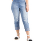 Calça jeans feminina rasgada, de cintura média e perna reta, da INC International Concepts, azul, tamanho 12/31
