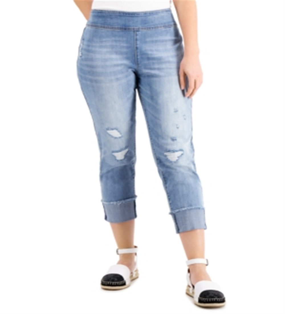 Calça jeans feminina rasgada, de cintura média e perna reta, da INC International Concepts, azul, tamanho 12/31