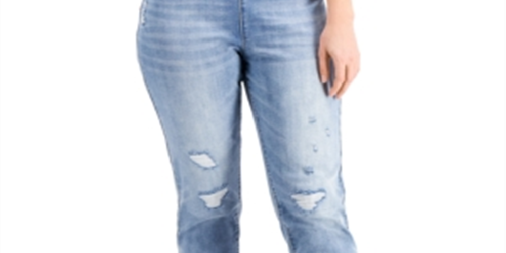 Calça jeans feminina rasgada, de cintura média e perna reta, da INC International Concepts, azul, tamanho 12/31