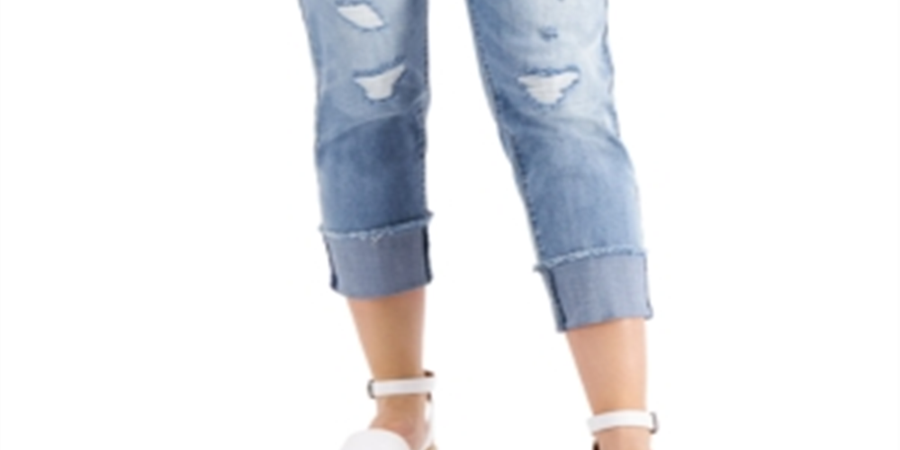 Calça jeans feminina rasgada, de cintura média e perna reta, da INC International Concepts, azul, tamanho 12/31