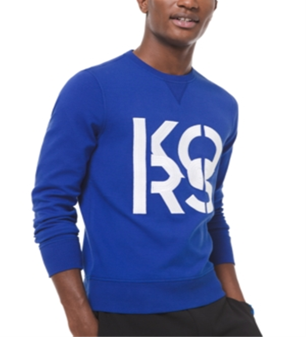 Moletom masculino Michael Kors com logotipo empilhado azul tamanho XX-G
