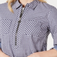 Tommy Hilfiger Blusa Feminina de Algodão com Zíper e Estampa Gingham Azul Tamanho Médio