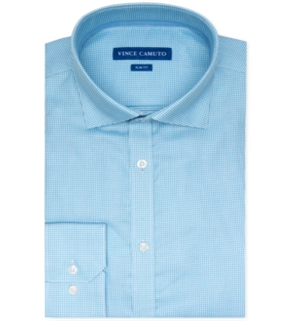 Camisa social masculina Vince Camuto Slim Fit Stretch Turquesa Dobby Azul Tamanho 32/33