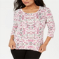 Karen Scott Blusa Feminina Estampada Gola Redonda Tamanho Pequeno