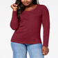 Karen Scott Blusa feminina de algodão com decote redondo, vermelha, tamanho extragrande