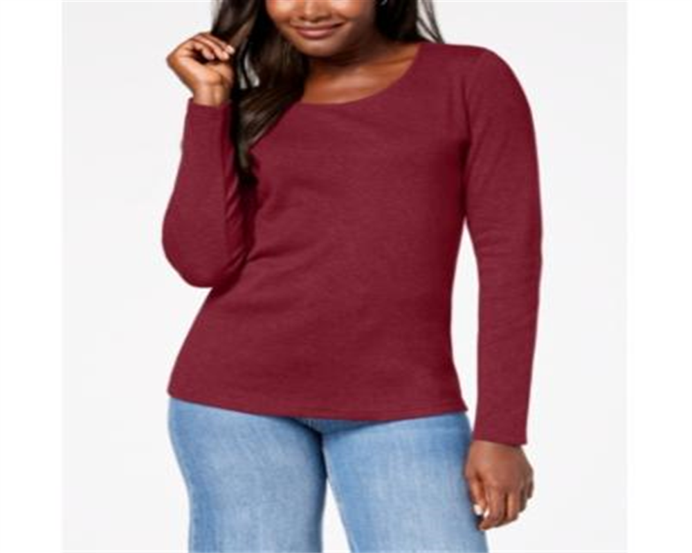 Karen Scott Blusa feminina de algodão com decote redondo, vermelha, tamanho extragrande