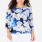 Blusa feminina estampada em jacquard, azul, tamanho pequeno, da coleção JM