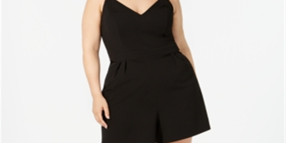 Macacão feminino com alças finas e decote em V e renda Emerald Sundae, preto, tamanho 1X