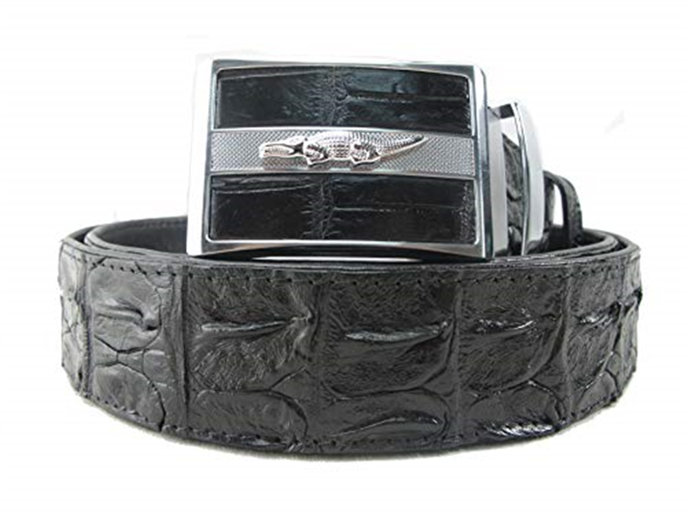Cinto de couro genuíno de crocodilo Pelgio masculino, preto, tamanho 46