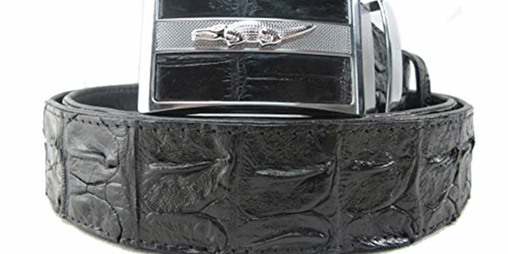 Cinto de couro genuíno de crocodilo Pelgio masculino, preto, tamanho 46