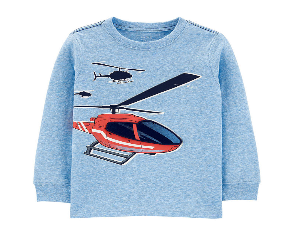 Camiseta estampada Carter's Toddler Boy's, gola redonda, manga comprida, azul, tamanho 3T