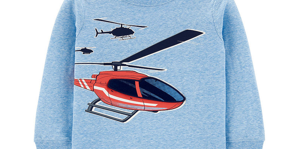 Camiseta estampada Carter's Toddler Boy's, gola redonda, manga comprida, azul, tamanho 3T
