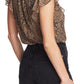 1.STATE Blusa feminina com estampa de leopardo e decote em forma de fechadura, marrom, tamanho médio