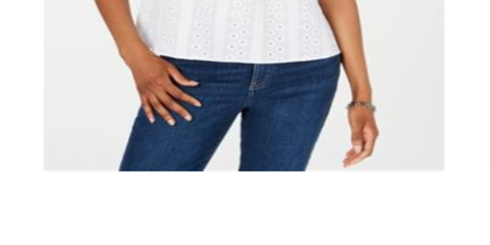 Tommy Hilfiger Top Feminino de Algodão com Ilhós, Branco, Tamanho Médio