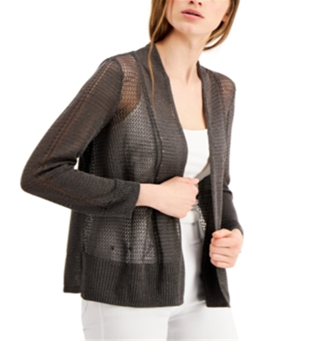 Cardigan feminino Alfani com renda lisa e abertura, tamanho pequeno, carvão
