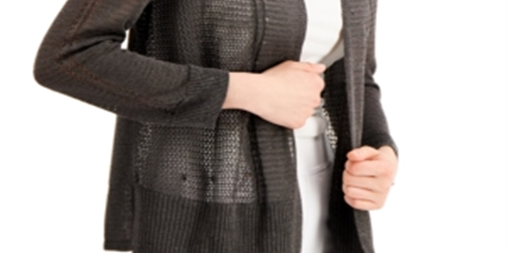 Cardigan feminino Alfani com renda lisa e abertura, tamanho pequeno, carvão