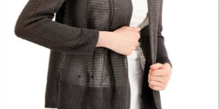 Cardigan feminino Alfani com renda lisa e abertura, tamanho pequeno, carvão