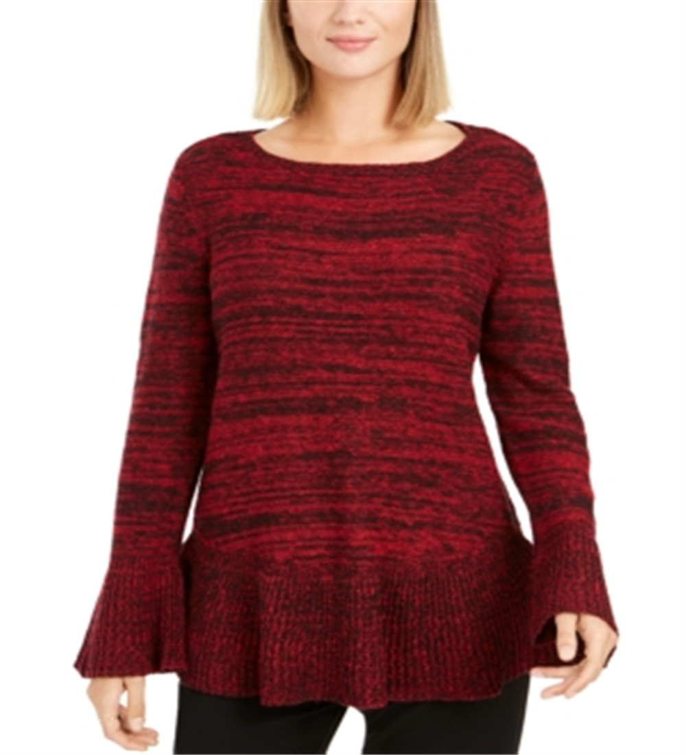 Suéter túnica feminino com babados e bainha estilo &amp; co, vermelho, tamanho pequeno GG
