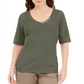 Blusa feminina Karen Scott com decote em V e detalhes em botões, verde, tamanho grande