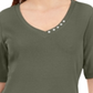 Blusa feminina Karen Scott com decote em V e detalhes em botões, verde, tamanho grande