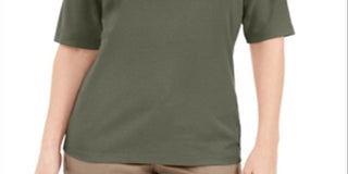 Blusa feminina Karen Scott com decote em V e detalhes em botões, verde, tamanho grande