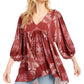 Blusa feminina Free People com estampa paisley, manga 3/4, decote em V, tamanho médio