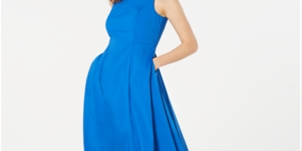 Vestido midi alfani feminino, linha A, azul, tamanho 2, pequeno