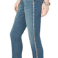Calça jeans skinny cropped feminina INC International Concepts com costura lateral brilhante, azul, tamanho 4