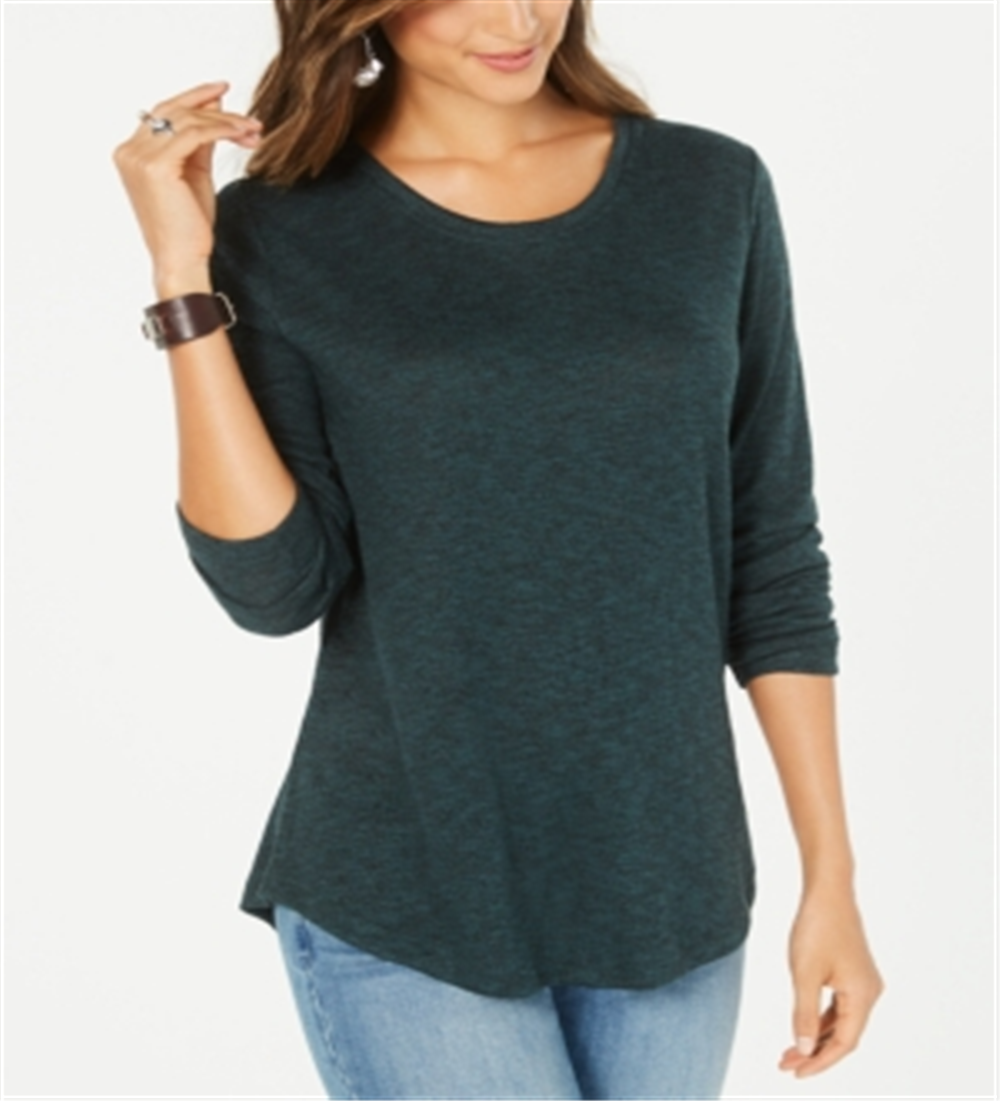 Blusa feminina de manga comprida e decote redondo, estilo &amp; co, verde, tamanho extrapequeno