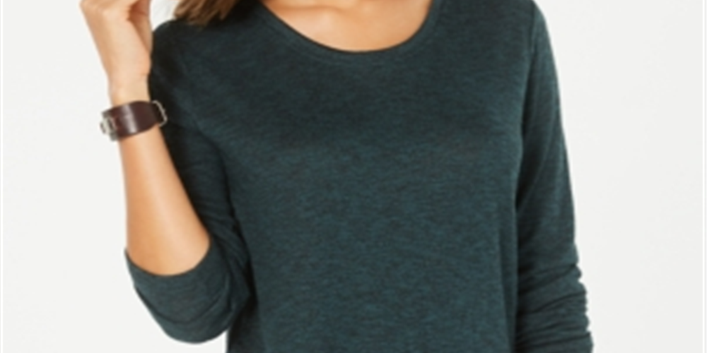 Blusa feminina de manga comprida e decote redondo, estilo &amp; co, verde, tamanho extrapequeno