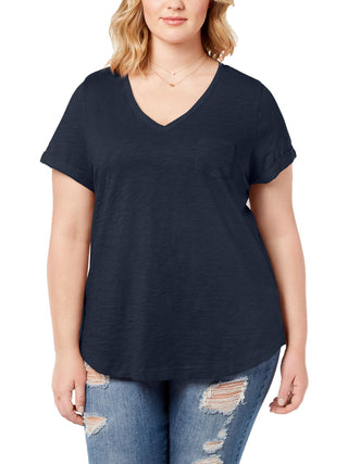 Camiseta feminina plus size gola V estilo &amp; co azul tamanho 0X