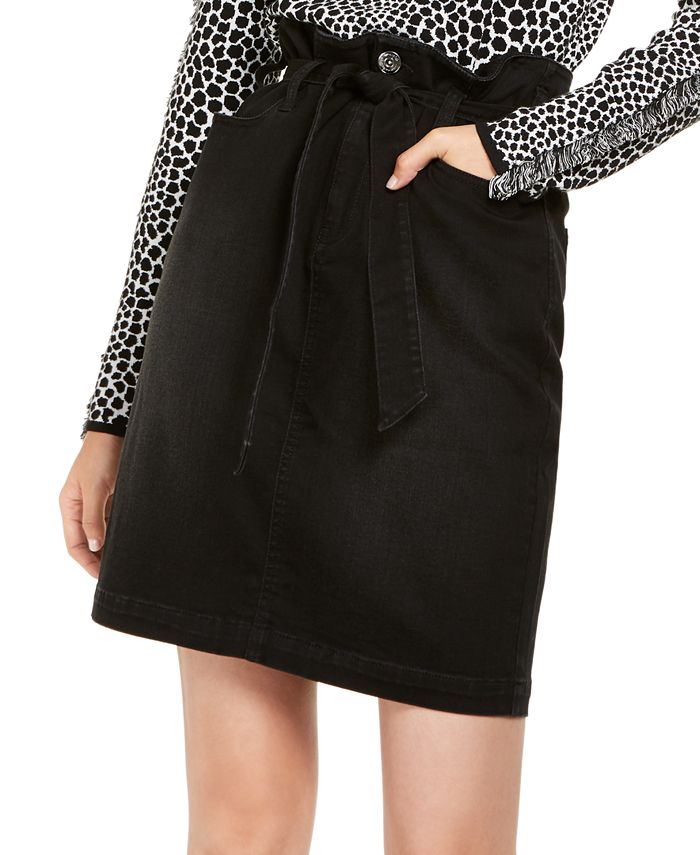 INC International Concepts Saia jeans feminina com cintura de saco de papel, preta, tamanho 14P