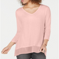 Top feminino de chiffon com decote em V e bainha estilo &amp; co, rosa, tamanho pequeno