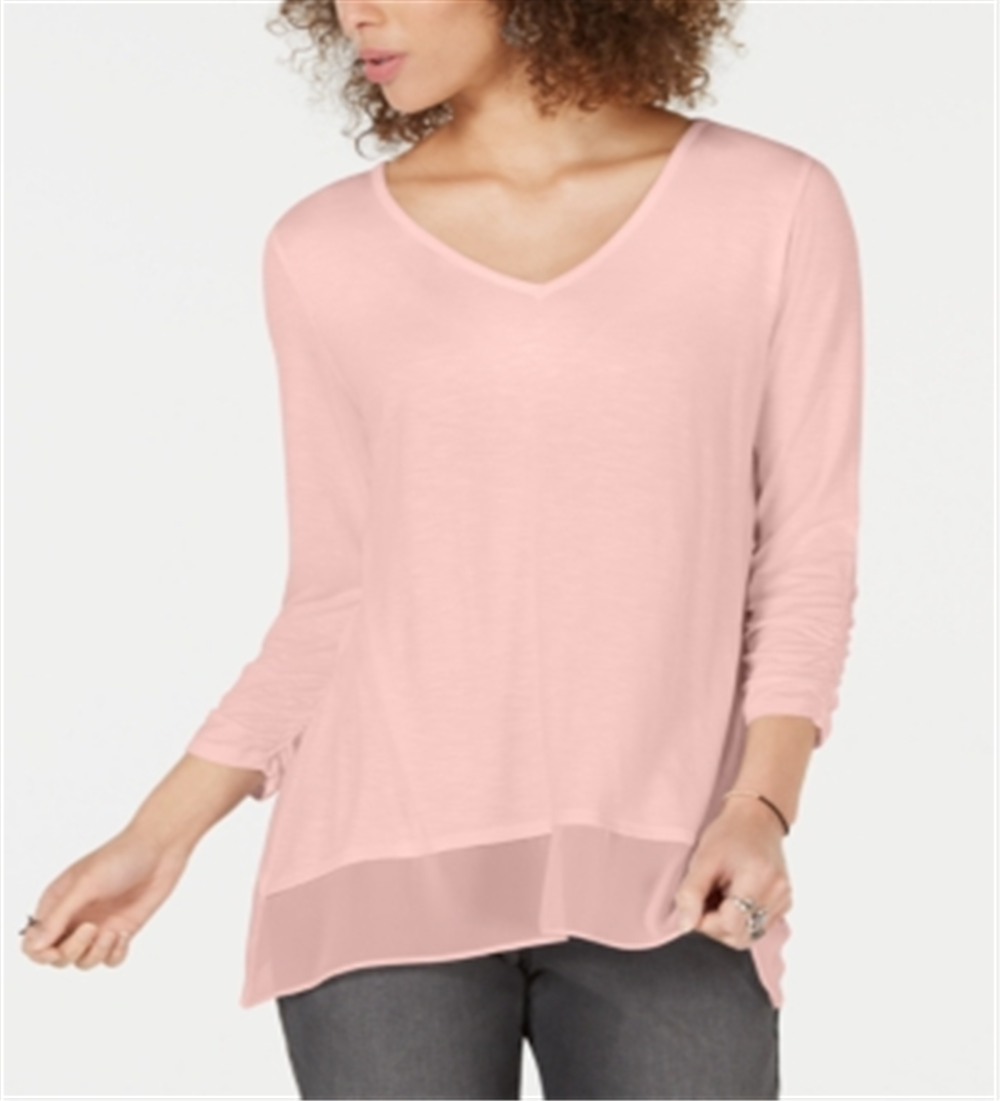 Top feminino de chiffon com decote em V e bainha estilo &amp; co, rosa, tamanho pequeno