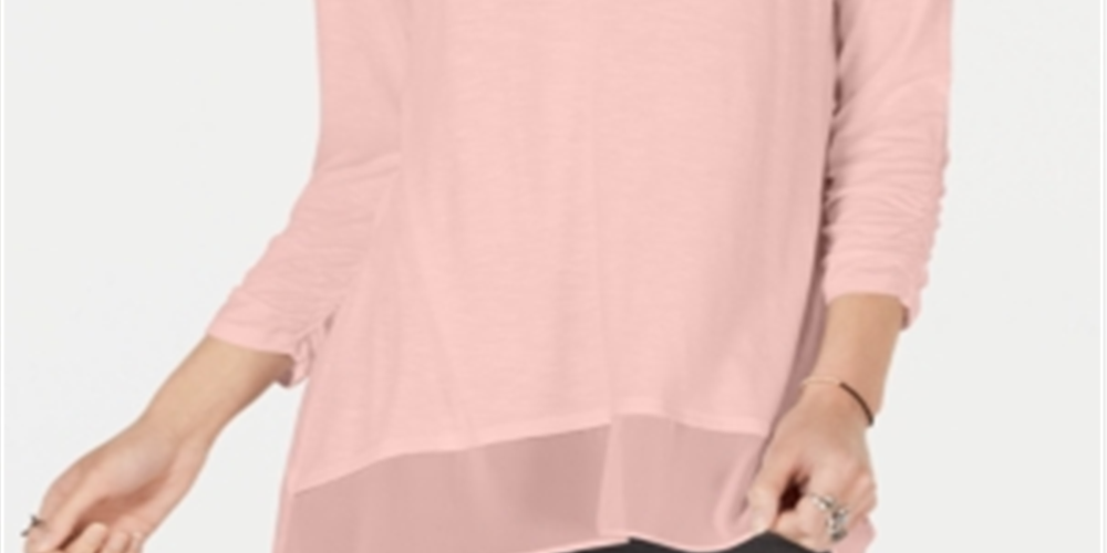 Top feminino de chiffon com decote em V e bainha estilo &amp; co, rosa, tamanho pequeno