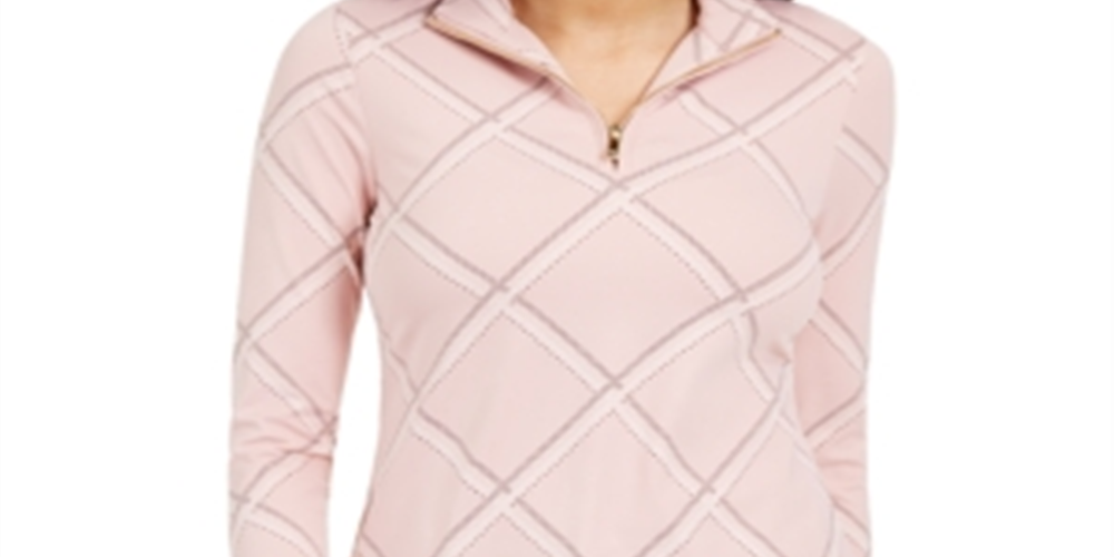 Camiseta feminina estampada Charter Club com zíper e meio, rosa, tamanho XS