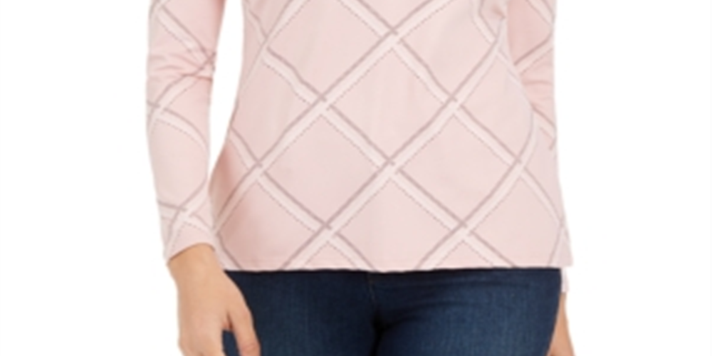Camiseta feminina estampada Charter Club com zíper e meio, rosa, tamanho XS