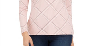 Camiseta feminina estampada Charter Club com zíper e meio, rosa, tamanho XS