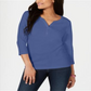 Karen Scott Top Henley de Algodão Feminino Azul Tamanho XX-G