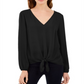 INC International Concepts Top feminino com bainha amarrada, preto, tamanho pequeno e pequeno
